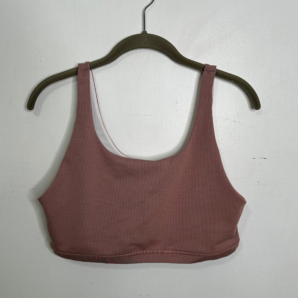 Fleo Ribbed Sports Bra XL Dusty Mauve Pink Scoop Neck Athletic Crop Top Womens